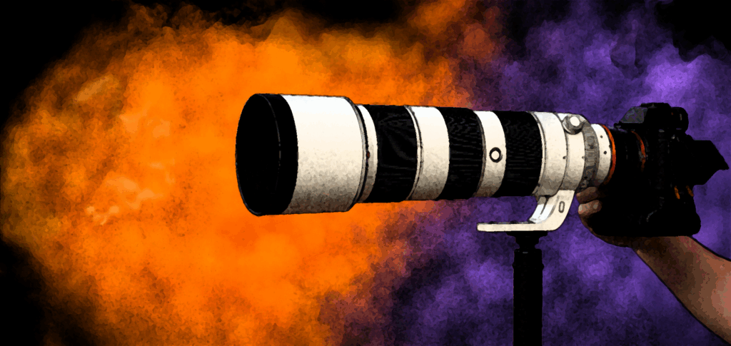 camera over orange and black